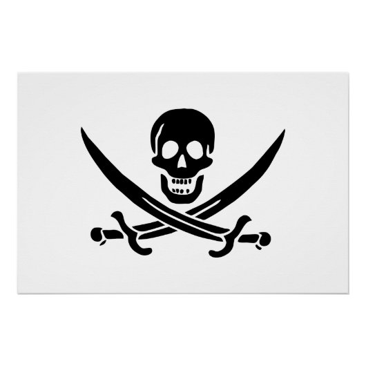 Poster Drapeau de pirate Crâne croisé épées (Devant)