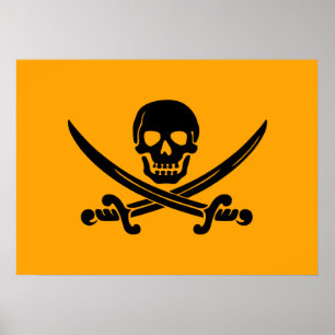 Poster Drapeau de pirate jaune et noir de jolly roger
