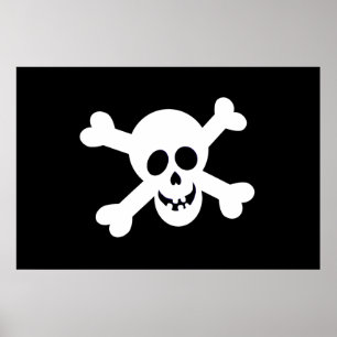 Poster Drapeau de pirate noir et blanc mignon