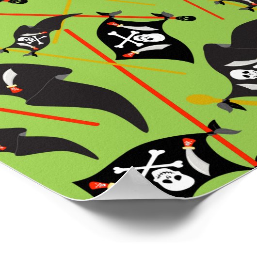 Poster Drapeau de pirate vert noir Crânes Os blancs pilla (Coin)