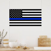 Poster Drapeau de police de la ligne bleue mince (Cuisine)