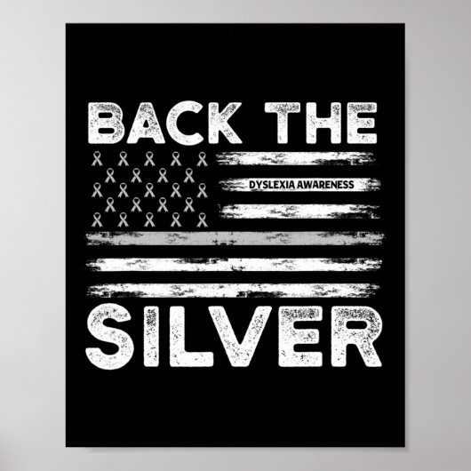 Poster Drapeau de sensibilisation à la dyslexie d'argent (Devant)