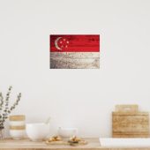 Poster Drapeau de Singapour en bois ancien (Cuisine)