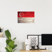 Poster Drapeau de Singapour en bois ancien (Bureau à domicile)