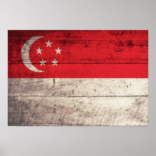 Poster Drapeau de Singapour en bois ancien (Devant)