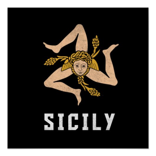 Poster Drapeau de style Vintage Sicile (Devant)