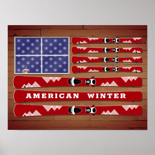 Poster Drapeau des Etats-Unis avec mur de bois (Devant)