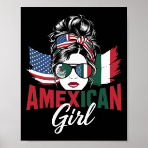 Poster Drapeau des États-Unis moitié mexicain moitié amér