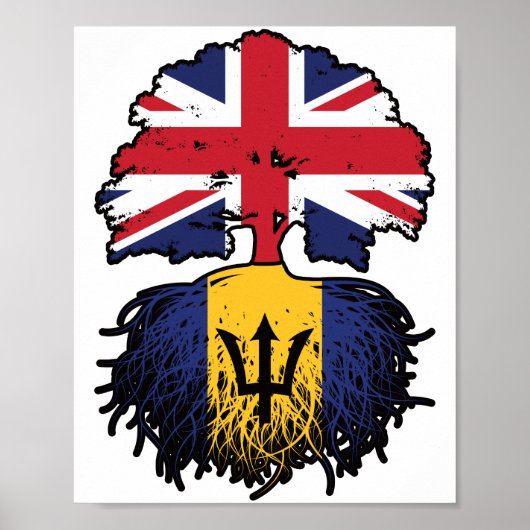 Poster Drapeau des racines d'arbre de la Barbade (Devant)