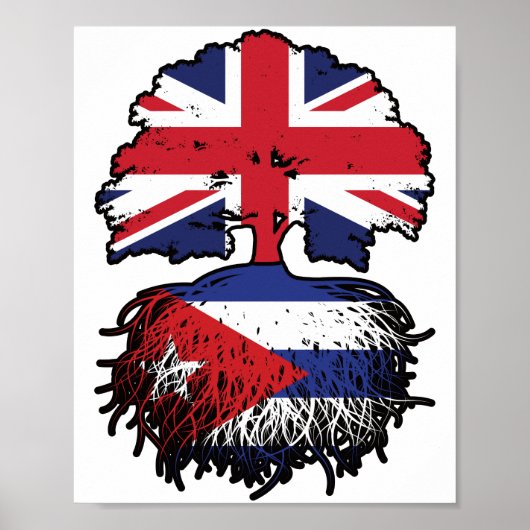 Poster Drapeau des racines de l'arbre cubain britannique (Devant)