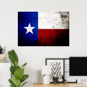 Poster Drapeau d'état du Texas Grunge noir (Bureau à domicile)