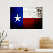 Poster Drapeau d'état du Texas Grunge noir (Cuisine)
