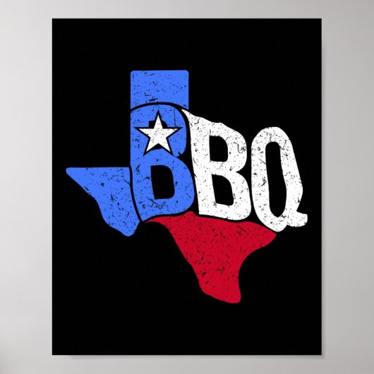 Poster Drapeau D'État Et Carte Du Bbq Texas (Devant)