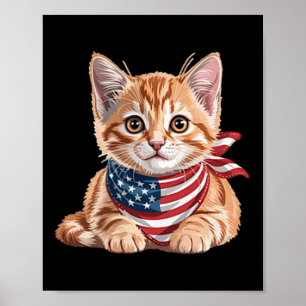Poster Drapeau d'été de chat mignon États-Unis Jour du so