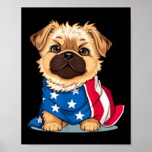 Poster Drapeau d'été de chien mignon États-Unis Jour du s
