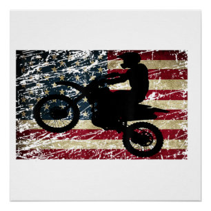 Poster Drapeau Dirt Vélo USA Drapeau T-Shirt Motocross Dr