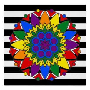 Poster Drapeau droit couleurs LGBT Supporter Mandala