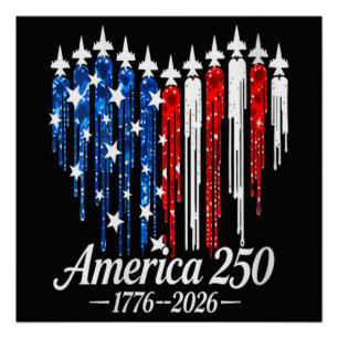 Poster Drapeau du 250e anniversaire d'Amérique avec cœur