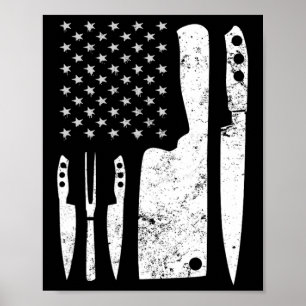 Poster Drapeau du chef Knife Patriotique de Pâques Us