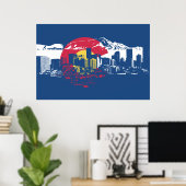 Poster Drapeau du Colorado avec Denver Skyline et Rockies (Bureau à domicile)