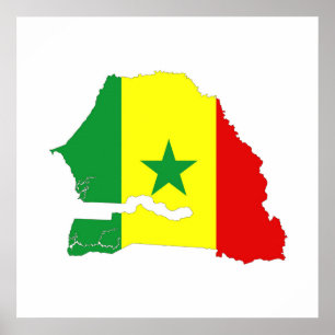 Poster drapeau du pays du sénégal forme silhouette