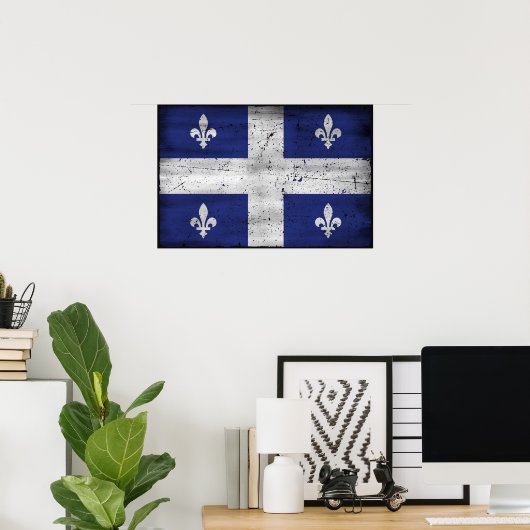 Poster Drapeau du Québec style grunge érodé (Bureau à domicile)