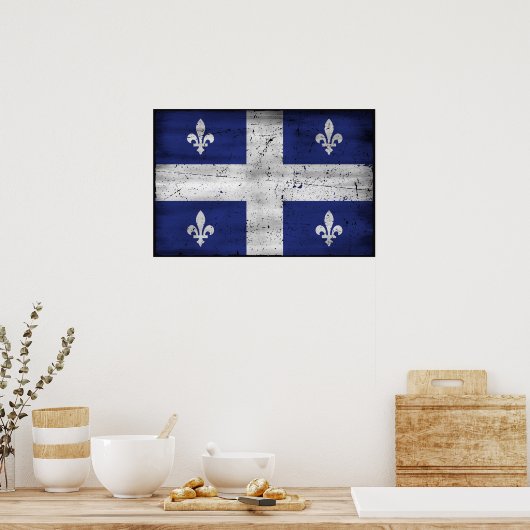 Poster Drapeau du Québec style grunge érodé (Cuisine)
