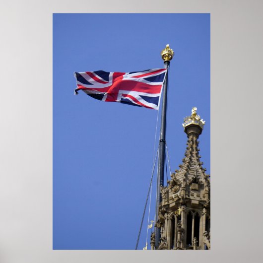 Poster Drapeau du Royaume-Uni survolant Westminster. (Devant)