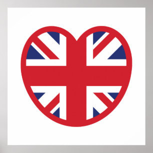 Poster Drapeau du Royaume-Uni Union Jack en forme de cœur