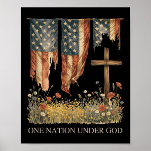 Poster Drapeau d'une nation sous Dieu 4 juillet patriotiq
