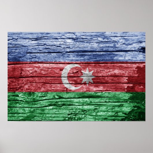 Poster Drapeau en bois d'Azerbaïdjan (Devant)