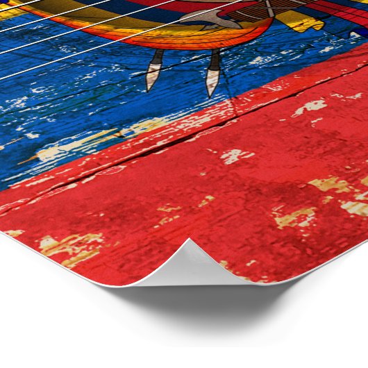 Poster Drapeau équatorien sur la vieille guitare acoustiq (Coin)