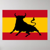 Poster Drapeau espagnol avec taureau (Devant)