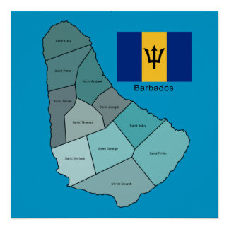 Poster Drapeau et carte de la Barbade