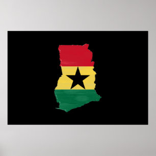 Poster Drapeau et carte du Ghana