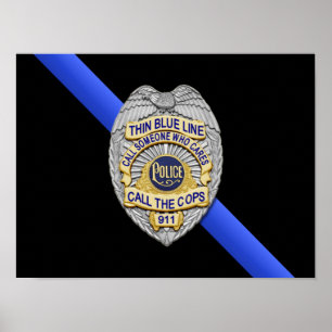 Poster Drapeau et insigne de la Ligne Bleue Mince