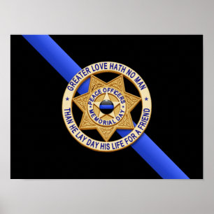 Poster Drapeau et insigne de la Ligne Bleue Mince