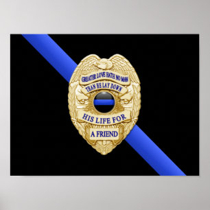 Poster Drapeau et insigne de la Ligne Bleue Mince
