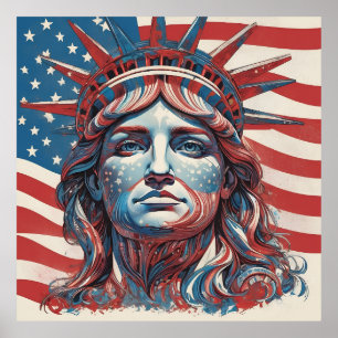 Poster Drapeau et statue des États-Unis d'Amérique