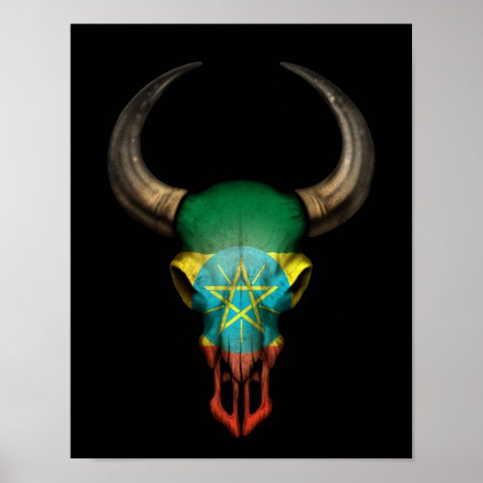 Poster Drapeau éthiopien Taureau sur noir (Devant)