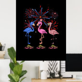 Poster Drapeau Flamant rose américain pour le 4 juillet (Bureau à domicile)
