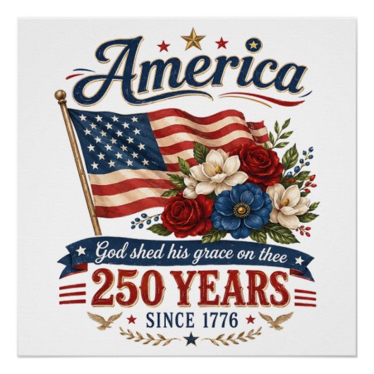 Poster Drapeau floral 250 ans d'Amérique (Devant)