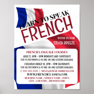 Poster Drapeau français, Cours de langue française Public