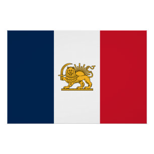Poster Drapeau français iranien Lion et Soleil du patrimo
