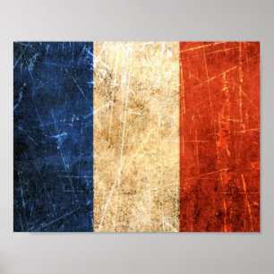 Poster Drapeau français vintage rayé et porté