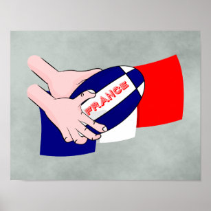 Poster Drapeau France Boule de Rugby Mains de dessin