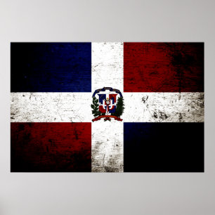 Poster Drapeau grunge noir de la République Dominicaine