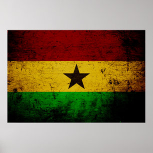 Poster Drapeau grunge noir du Ghana