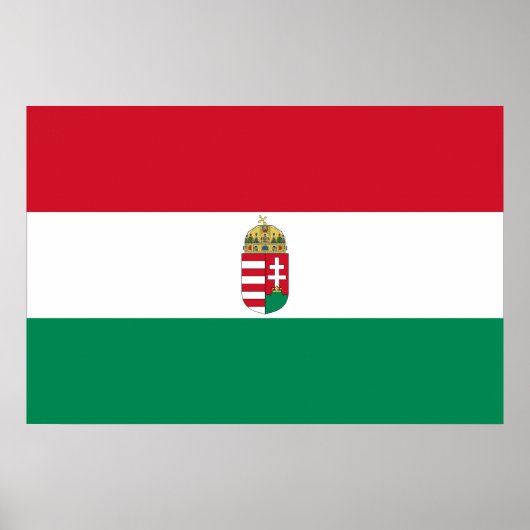Poster Drapeau Hongrie avec armes, Hongrie (Devant)