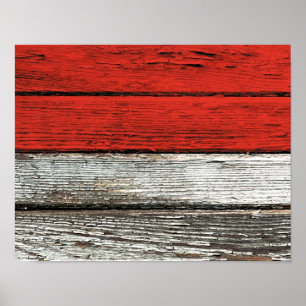 Poster Drapeau indonésien avec l'effet en bois